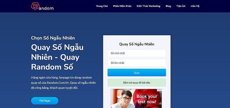 Giao diện phần mềm random.com.vn, hỗ trợ quay số từ 0 đến 100.000.000.000